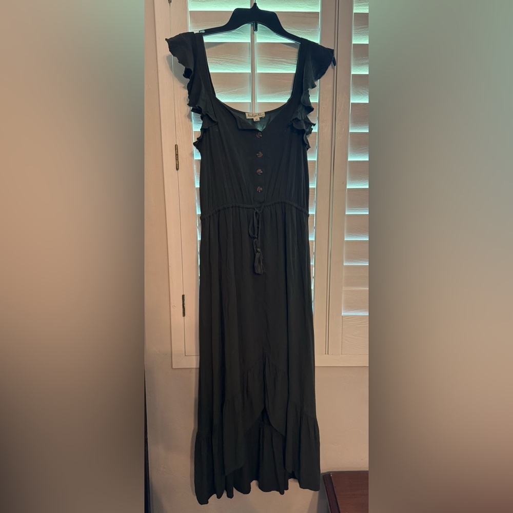 Indigo Rose Olive Green Button-Down Dress High Low maxi